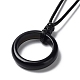 Natural Obsidian Ring Pendant Necklace with Waxed Cords(NJEW-R262-01A-10)-3