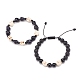 2Pcs 2 Style Natural Lava Rock & Mixed Gemstone Skull Braided Bead Bracelets Set(BJEW-JB08381)-4