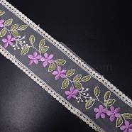 Polyamide Yarns Ribbons, Jacquard Ribbon, Garment Accessories, Flower Pattern, Plum, 3-1/2 inch(90mm)(X1-OCOR-WH0064-54A)