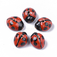 Handmade Porcelain Beads, Famille Rose Style, Ladybug, Red, 9~11x17~19x13~15mm, Hole: 2~2.5mm(X-PORC-N004-57C)