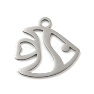 304 Stainless Steel Pendants, Laser Cut, Stainless Steel Color, Ocean Animal Charm, Fish, 24x25x1mm, Hole: 3mm(STAS-B056-10P-04)