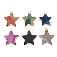 Natural Agate Pendants, with Light Gold Plated Iron Findings, Star, Dyed & Heated, Mixed Color, 29~34x25~31x4~6.5mm, Hole: 2mm(G-N326-129)