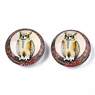 Glass Paper Snap Buttons, with Plastic & Iron Snap Caps, Garment Buttons, Flat Round with Animal, Owl Pattern, 35x13~14mm(BUTT-N019-007-B02)