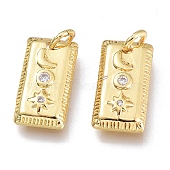 Brass Micro Pave Clear Cubic Zirconia Charms, with Jump Ring, Rectangle with Moon & Star, Golden, 12.5x6.5x2.5mm, Hole: 1.5mm Jump rings: 3.5x0.8mm(X-KK-M206-23G)