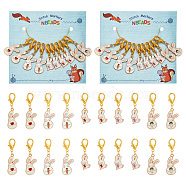Alloy Enamel Rabbit Pendant Locking Stitch Markers, Zinc Alloy Lobster Claw Clasp Stitch Marker, White, 37~42mm, 2pcs/style, 5 style, 10pcs/set(HJEW-AB00030)