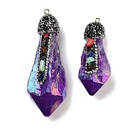 Electroplated Raw Rough Natural Quartz Crystal Big Pendants, Spray Painted Chakra Nuggets Charms with Iron Rhinestone Findings, Purple, 48~66.5x18~19x12~16mm, Hole: 2mm(G-B077-04A-08)