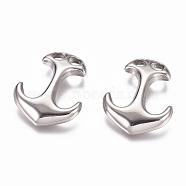 304 Stainless Steel Hook Clasps, For Leather Cord Bracelets Making, Anchor, Stainless Steel Color, 31x24x6mm, Hole: 5x5mm(STAS-G218-19P)
