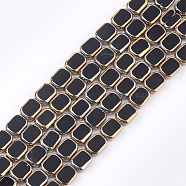 Electroplate Glass Beads Strands, Edge Plated, Rectangle, Black, 9.5~10x7.5~8x4mm, Hole: 1mm, about 30pcs/strand, 11.4 inch(EGLA-S188-10A)