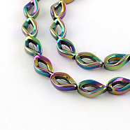 Electroplate Non-magnetic Synthetic Hematite Bead Strands, Twist Teardrop, Multi-color Plated, 13x8x5mm, Hole: 1mm, about 31pcs/strand, 15.9 inch(G-S203-01D)