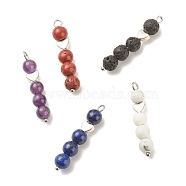 Round Natural Mixed Gemstone Pendants, with Silver Tone Alloy Heart Findings, 33~35x6~7mm, Hole: 1.8~2mm(PALLOY-JF01511)