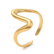304 Stainless Steel Open Cuff Rings for Women, Wave, Real 18K Gold Plated, US Size 7(17.3mm)(STAS-D085-01G)