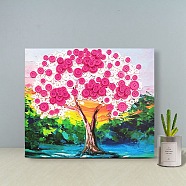 Creative DIY Tree Pattern Resin Button Art, with Canvas Painting Paper and Wood Frame, Glue, Educational Craft Painting Sticky Toys for Kids, Hot Pink, 30x25x1.3cm(DIY-Z007-46)