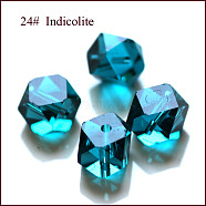 Imitation Austrian Crystal Beads, Grade AAA, Faceted, Cornerless Cube Beads, Dark Cyan, 6x5.5x5.5mm, Hole: 0.7~0.9mm(SWAR-F084-6x6mm-24)