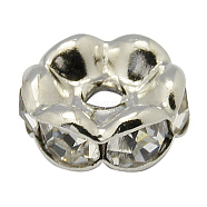 Brass Rhinestone Spacer Beads, Grade AAA, Wavy Edge, Nickel Free, Platinum Metal Color, Rondelle, Crystal, 8x3.8mm, Hole: 1.5mm(X-RB-A014-L8mm-01P-NF)