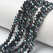 Electroplate Glass Beads Strands, Half Plated, Rainbow Plated, Faceted, Rondelle, Dark Slate Gray, 4x3mm, Hole: 0.4mm, about 123~127pcs/strand, 16.5~16.9 inch(42~43cm)(EGLA-A034-T4mm-J12)