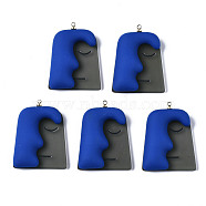 Acrylic Pendants, with Resin, with Light Gold Plated Brass Loops, Face, Medium Blue, 36x27x8mm, Hole: 1.5mm(KY-N015-010-02)