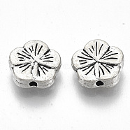 Tibetan Style Alloy Beads, Cadmium Free & Lead Free, Flower, Antique Silver, 9x9.5x3mm, Hole: 1.2mm, about 1085pcs/1000g(TIBE-S320-125AS-LF)