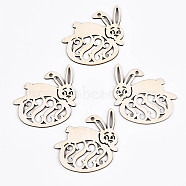 Undyed Natural Wooden Big Pendants, for Easter, Laser Cut, Rabbit & Easter Egg, Antique White, 62x60x2mm, Hole: 3mm(WOOD-S058-014)