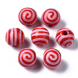 Painted Natural Wood European Beads, Large Hole Beads, Printed, Round with Stripe, FireBrick, 16x15mm, Hole: 4mm(WOOD-S057-030E)