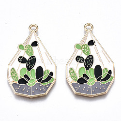 Eco-Friendly Alloy Enamel Pendants, Cadmium Free & Lead Free & Nickel Free, Pot Culture, Light Gold, Colorful, 33.5x20x1.2mm, Hole: 1.8mm(ENAM-Q437-028-NR)