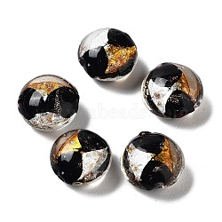 Handmade Lampwork Beads, with Gold Foil, Oval, Black, 11~12x11.5~12.5x7~7.5mm, Hole: 2mm(LAMP-H065-05D)
