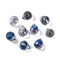 Electroplate Glass Beads, Half Rainbow Plated, Faceted, Teardrop, Dark Blue, 8x6mm, Hole: 1mm(EGLA-C008-01A-HR01)