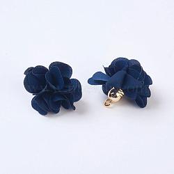 Cloth Pendant Decorations, with Acrylic Findings, Flower, Prussian Blue, 25~30x28~35mm, Hole: 2mm(FIND-P026-D03)