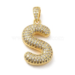 Brass Micro Pave Cubic Zirconia Pendants, Cadmium Free & Lead Free, Long-Lasting Plated, Real 18K Gold Plated, Letter S, 23x14x5.5mm, Hole: 4.5x3mm(X-KK-E061-03G-19)