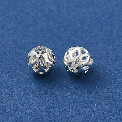 Brass Hollow Spacer Beads, Round, 925 Sterling Silver Plated, 5mm, Hole: 1.6mm(KK-P249-03B-S)