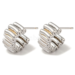 Brass Stud Earrings, Twist Half Hoop Earrings, Platinum, 13x6.5mm(EJEW-R158-01P)