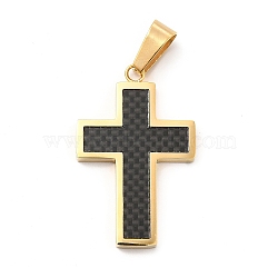 Vacuum Plating 304 Stainless Steel Resin Pendants, Cross Charms, Golden, 36.5x23x3mm, Hole: 10x5.5mm(STAS-K244-01G)