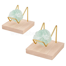 Fingerinspire 2Pcs 2 Style Brass Crystal Mineral Display Easels, Rough Stone Display Holder, with Wooden Base, for Geodes Rock Mineral Agate Fossil Coral, Golden, 4.9~6.8x5~7x3.9~5.6cm, 1pc/style(ODIS-FG0001-47)