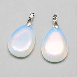 Opalite Pendants, with Brass Findings, teardrop, Platinum, 36~38x20~20.5x5.5mm, Hole: 4x4mm(G-T002-18)