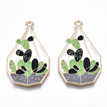 Eco-Friendly Alloy Enamel Pendants, Cadmium Free & Lead Free & Nickel Free, Pot Culture, Light Gold, Colorful, 33.5x20x1.2mm, Hole: 1.8mm