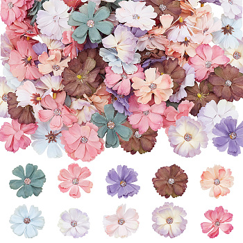 100Pcs 10 Colors Silk Cloth Artifical Flower Heads, For DIY Wedding Party Garland Decoration, Flower, Mixed Color, 45x11mm, 2.5mm Inner Diameter, 10pcs/color