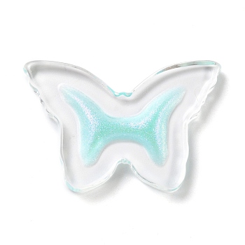 Transparent Acrylic Pendants, with Glitter Powder, Butterfly, Pale Turquoise, 22x33x4mm
