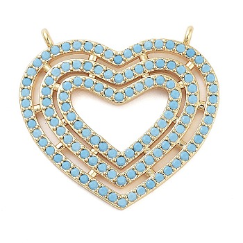 Synthetic Turquoise Pendants, Brass Heart Charms, Real 18K Gold Plated, 27.5x29.5x3mm, Hole: 1.5mm