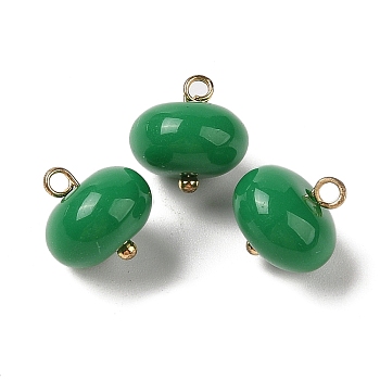 Acrylic Pendants, with Brass Loops, Flat Round, Green, 12x12mm, Hole: 1.6mm