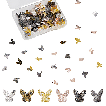 Olycraft Textured Alloy Cabochons, Nail Art Decoration Accessories for Women, Butterfly, Mixed Color, 7.5x7.5x2.5mm, 180pcs/box