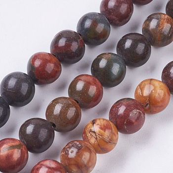 Natural Polychrome Jasper/Picasso Stone/Picasso Jasper Beads Strands, Round, 6mm, Hole: 1mm, about 64pcs/strand, 15.35 inch(39cm)