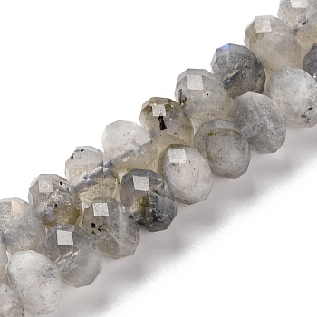 Natural Labradorite Beads Strands, Faceted, Rondelle, 7.5~8x5.5~6mm, Hole: 1mm, about 69pcs/strand, 15.16 inch(38.5cm)