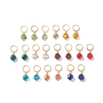 10 Pairs 10 Colors Glass Rhombus Dangle Leberback Earrings, Golden 304 Stainless Steel Jewelry for Women, Mixed Color, 30mm, Pin: 0.8x1mm, 1 Pair/color