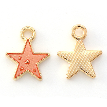 Alloy Enamel Charms, Star, Light Gold, Light Coral, 12x10x2mm, Hole: 1.6mm