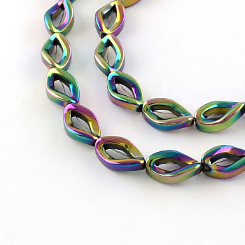 Electroplate Non-magnetic Synthetic Hematite Bead Strands, Twist Teardrop, Multi-color Plated, 13x8x5mm, Hole: 1mm, about 31pcs/strand, 15.9 inch