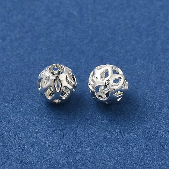 Brass Hollow Spacer Beads, Round, 925 Sterling Silver Plated, 5mm, Hole: 1.6mm