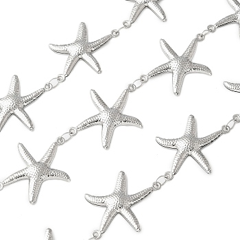 304 Stainless Steel Starfish Link Chains, Soldered, with Spool, Stainless Steel Color, 23x20x3mm, about 5m/roll