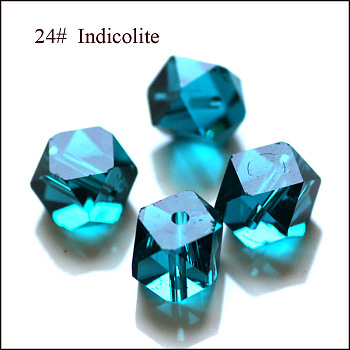 Imitation Austrian Crystal Beads, Grade AAA, Faceted, Cornerless Cube Beads, Dark Cyan, 6x5.5x5.5mm, Hole: 0.7~0.9mm