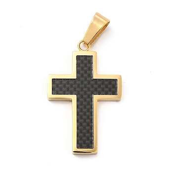 Vacuum Plating 304 Stainless Steel Resin Pendants, Cross Charms, Golden, 36.5x23x3mm, Hole: 10x5.5mm