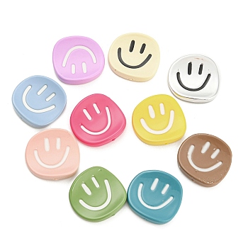 Opaque Resin Smiling Face Cabochons, Curved, Mixed Color, 18.5x19x4mm