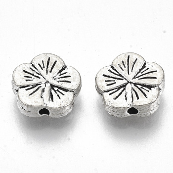 Tibetan Style Alloy Beads, Cadmium Free & Lead Free, Flower, Antique Silver, 9x9.5x3mm, Hole: 1.2mm, about 1085pcs/1000g